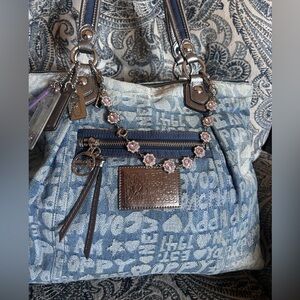 COACH DENIM  LARGE POPPY WITH ALL HANG TAGS PLUS ADDED BONUS HANGTAGS!